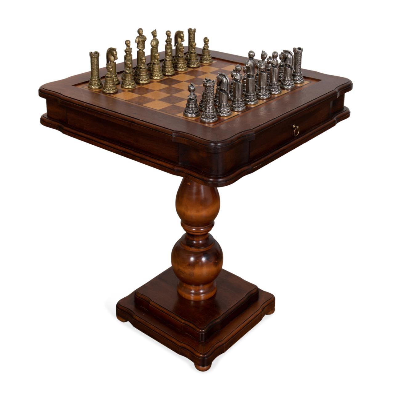 Appraisal: T CRISTIANO ITALIAN CHESS TABLE WITH PIECES T Cristiano Italian