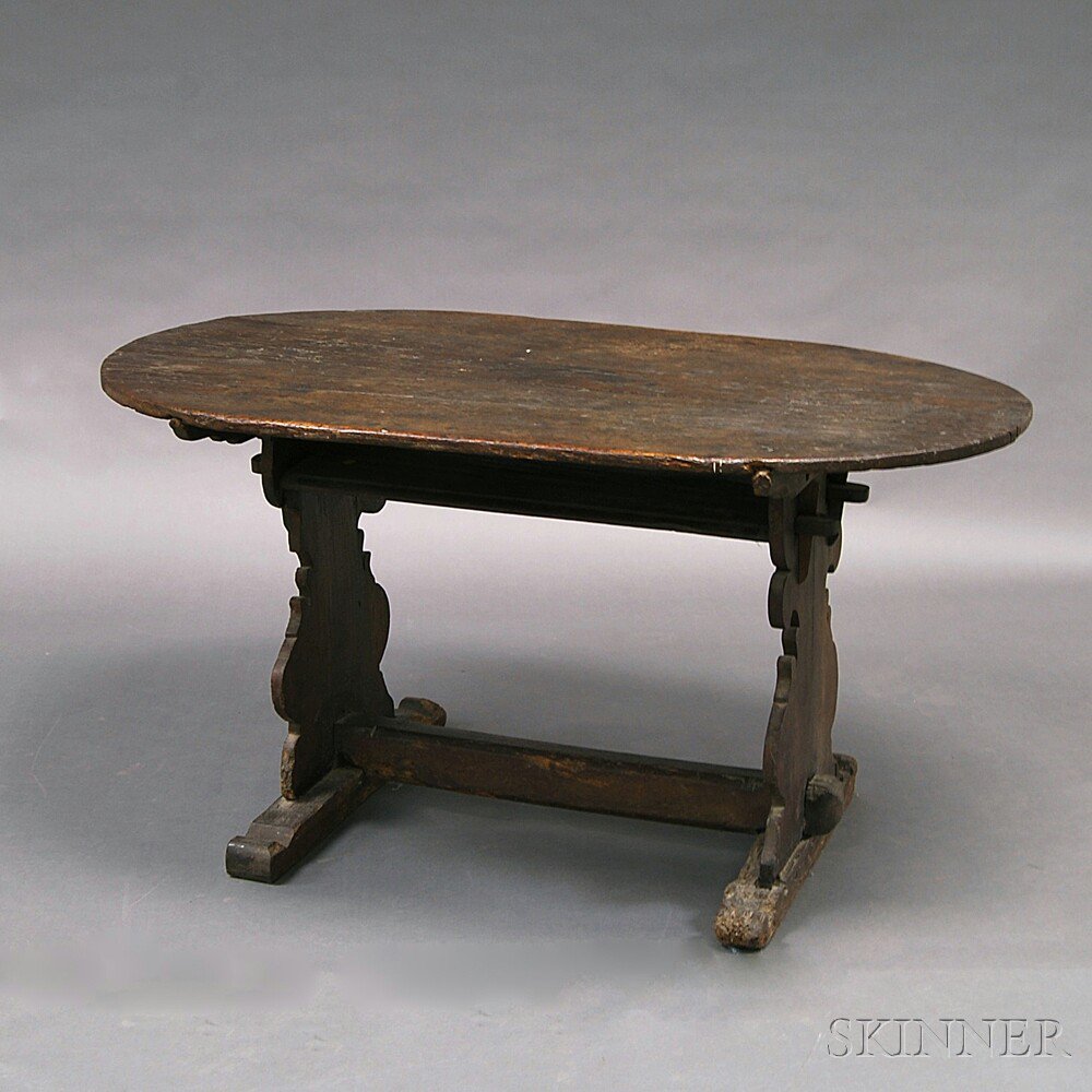 Appraisal: Pine Hutch Table th century the oval top on shaped