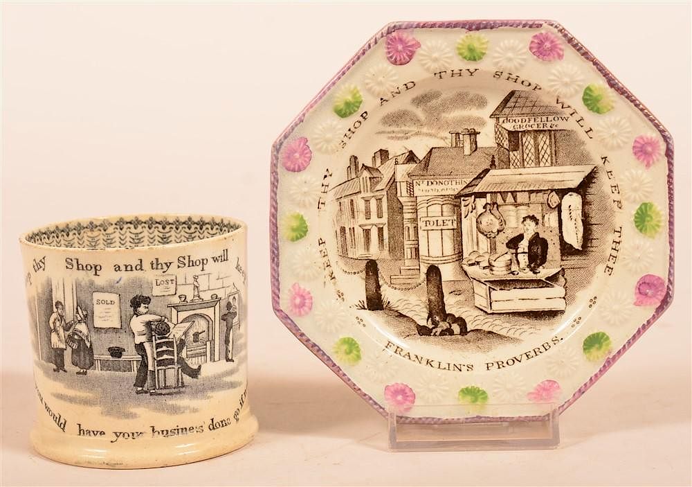 Appraisal: Two Pieces Franklin's Proverbs China Two Pieces Staffordshire Transfer Franklin's