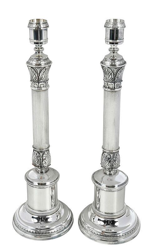 Appraisal: Pair Christofle Malmaison Silver Plate Candlesticks France th century palm