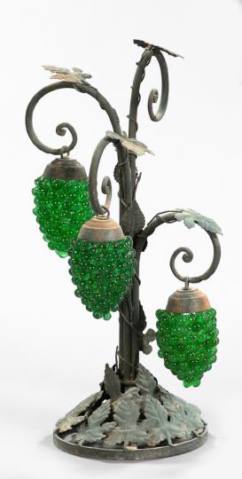 Appraisal: Wrought-Iron and Stamped Metal Tree-Form Table Lamp the trunk with