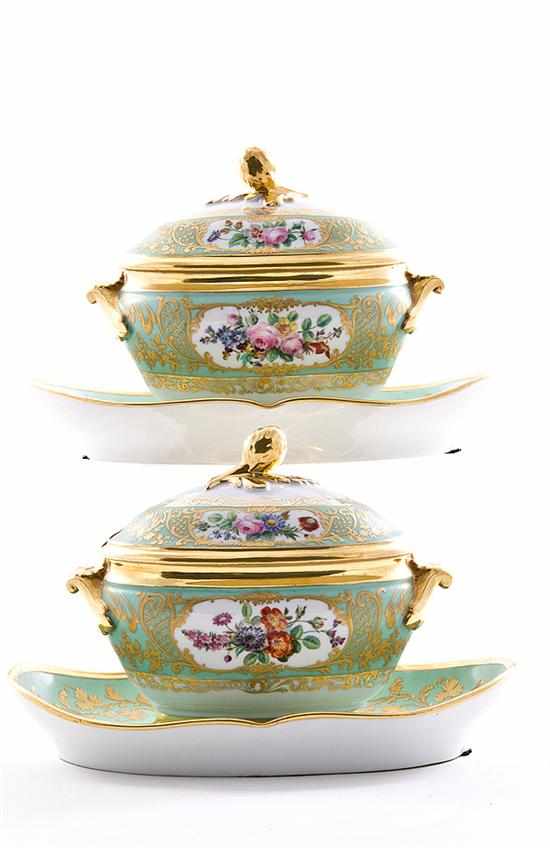 Appraisal: Pair Paris porcelain sauce tureens second half th century oval