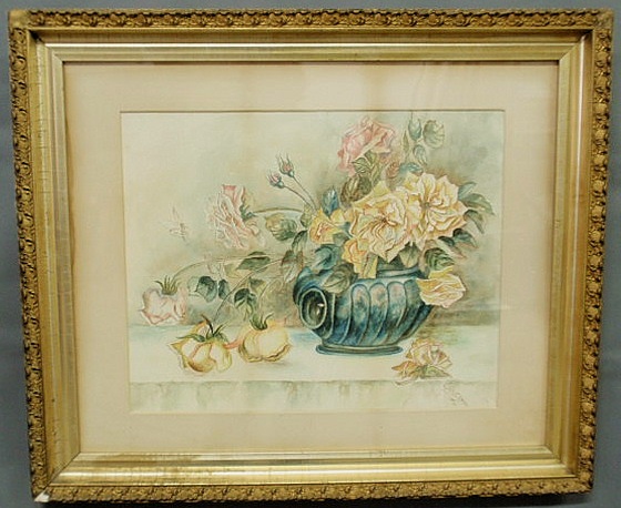 Appraisal: Framed and matted watercolor still life painting of roses signed