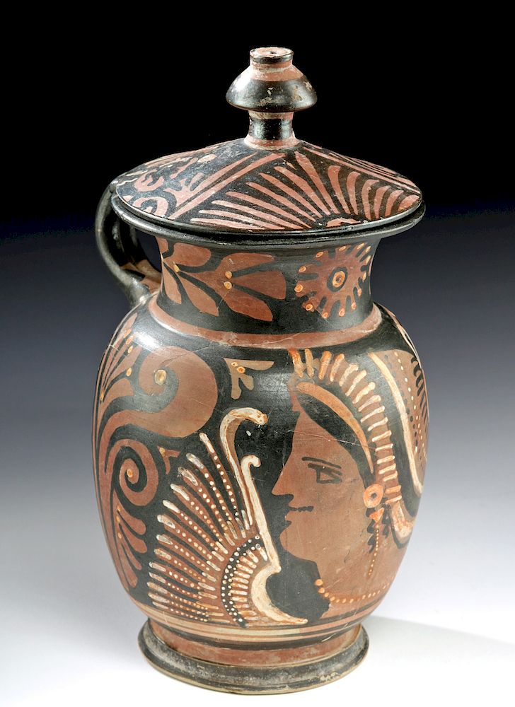 Appraisal: Greek Apulian Red-Figure Lidded Olpe - Lady of Fashion Magna