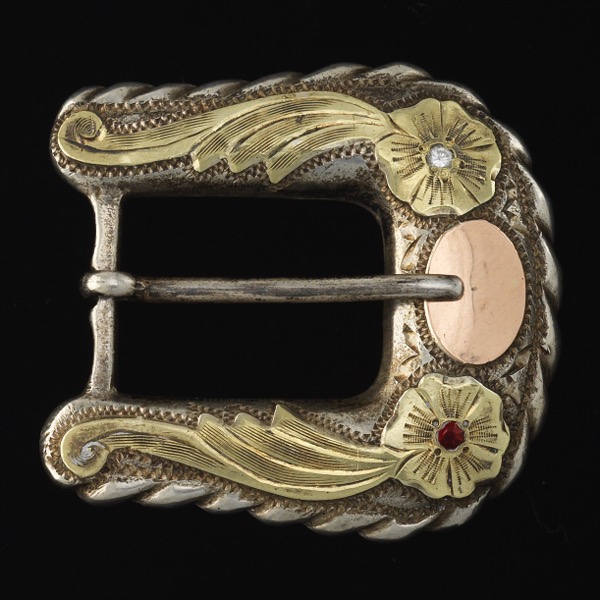 Appraisal: STERLING SILVER GOLD DIAMOND AND RUBY BELT BUCKLE - x