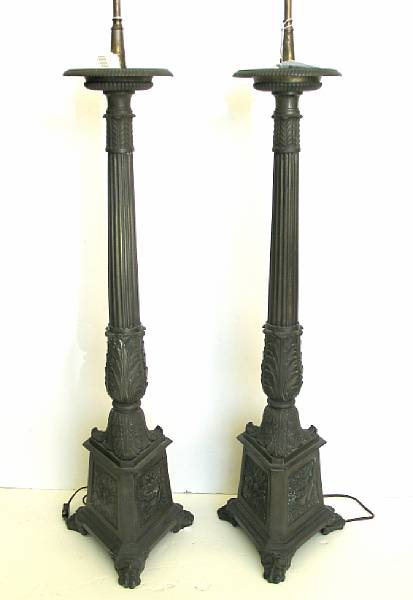 Appraisal: A pair of Neoclassical style bronze candle prickets second half