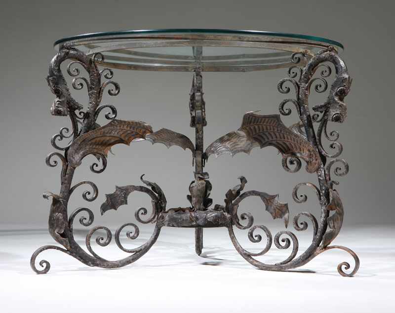 Appraisal: A Baroque style wrought-iron and glass low table th century