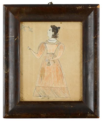 Appraisal: American School th centuryportrait of a young lady with reticule