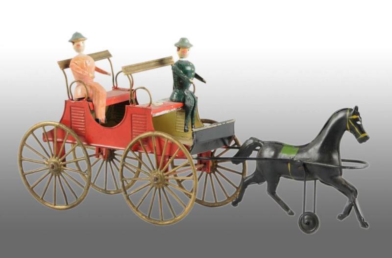 Appraisal: Tin Early French Carriage Push Toy Description Circa Includes two