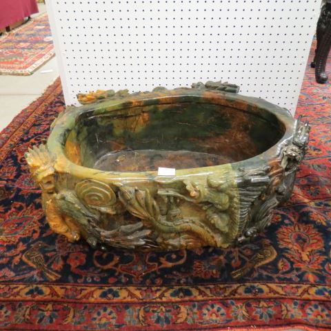 Appraisal: Monumental Carved Jade Foot Bath dragon decor X