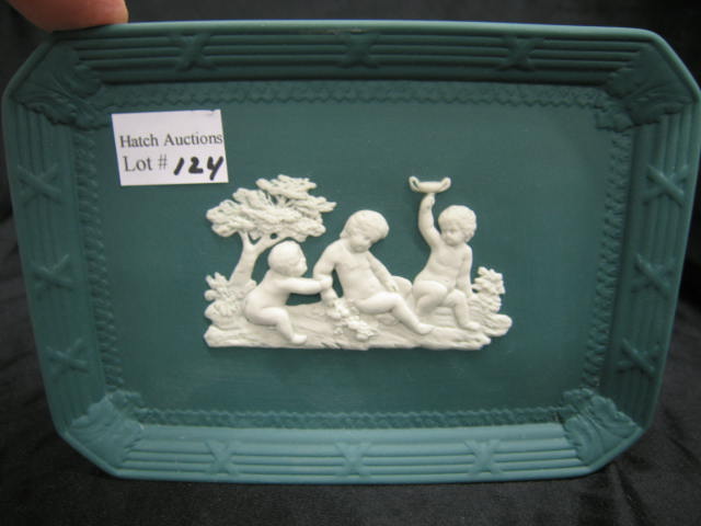 Appraisal: Wedgwood Jasperware Dresser Tray unusual blue-green putti at play