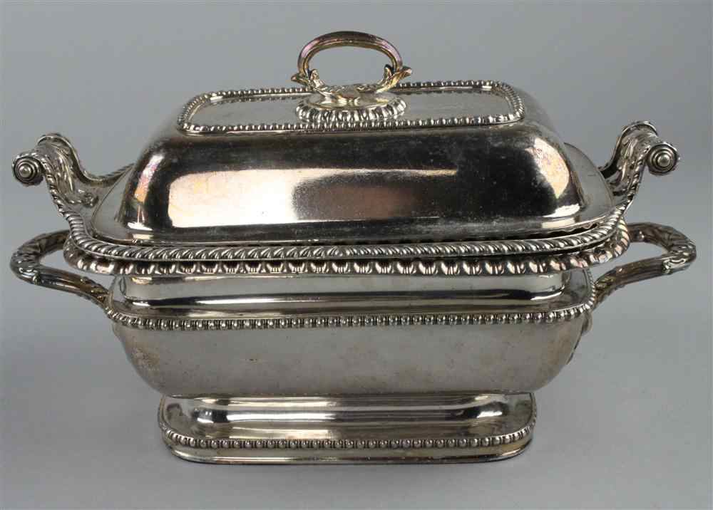 Appraisal: SHEFFIELD PLATED SAUCE TUREEN of simple small form with gadrooned