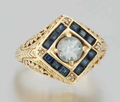 Appraisal: A Ladies' Art Deco Aquamarine and Sapphire Ring k yellow