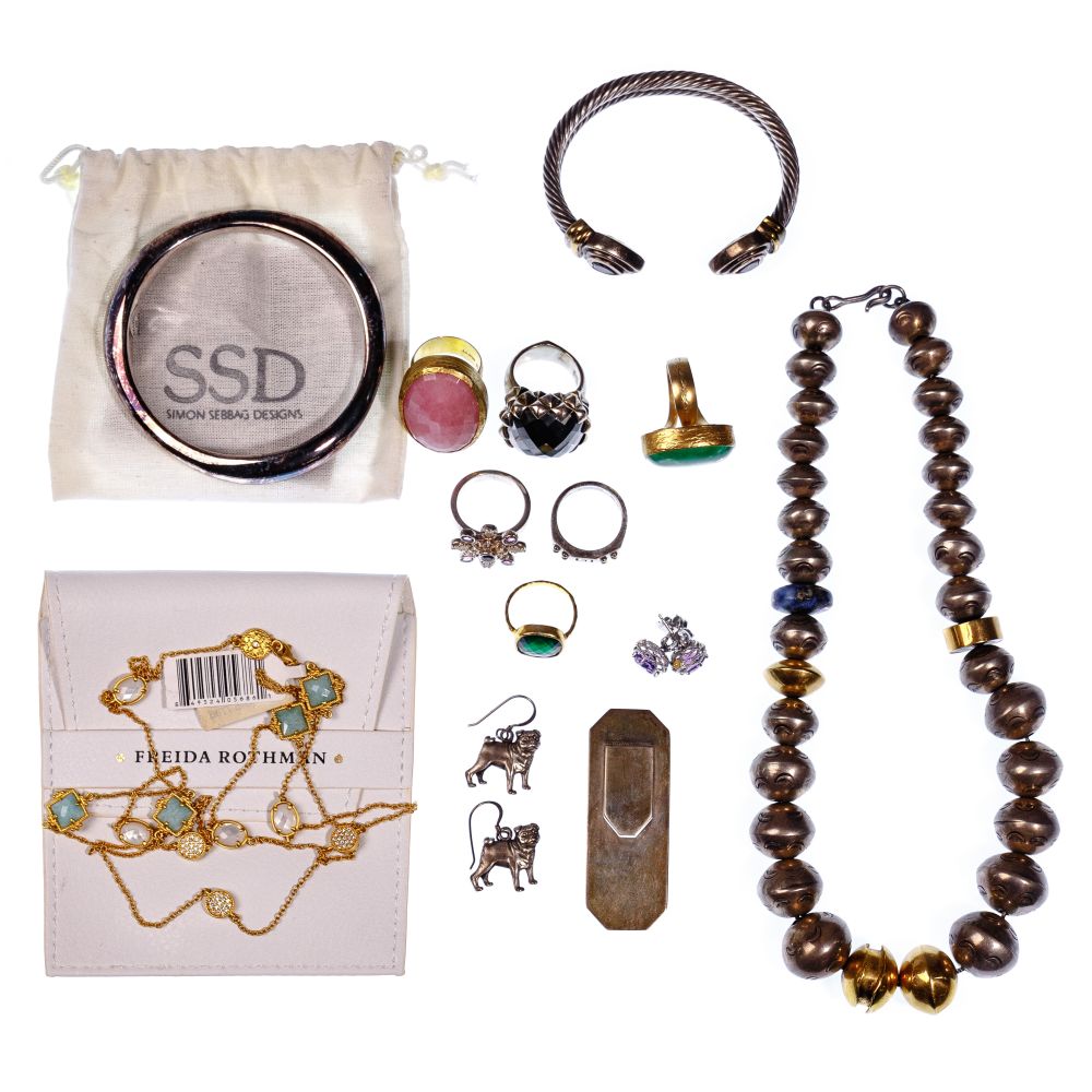 Appraisal: DESIGNER STERLING SILVER JEWELRY ASSORTMENT items including earrings bracelets rings