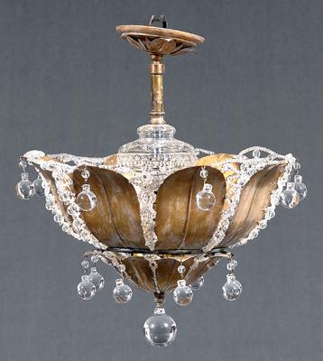 Appraisal: Crystal and brass light fixture petal shaped brass body with