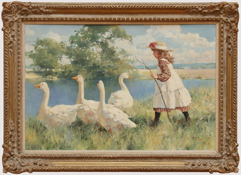 Appraisal: DIANNE FLYNN b GIRL WITH GEESE Oil on canvas signed