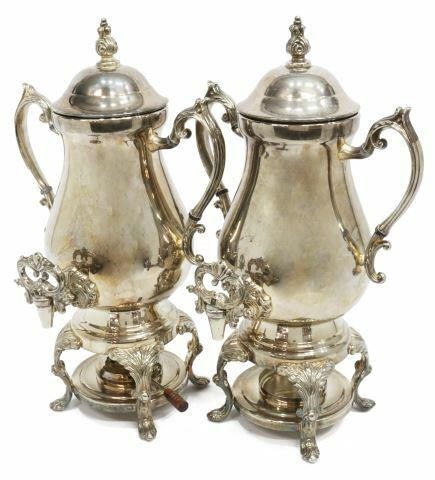 Appraisal: pair Silver plate hot water coffee urns samovars th c