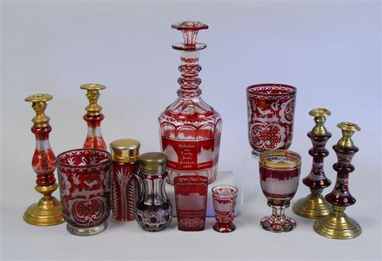 Appraisal: COLLECTION OF RUBY GLASS including pair of Candlesticks taller inches