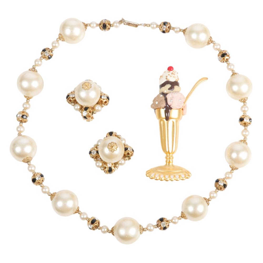 Appraisal: HOBE HUGE FAUX PEARL AND RONDELLE STATION NECKLACE AND EARRING