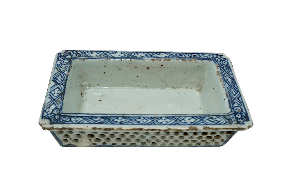 Appraisal: Chinese Export Canton White Porcelain Basket Chinese Export Canton Blue