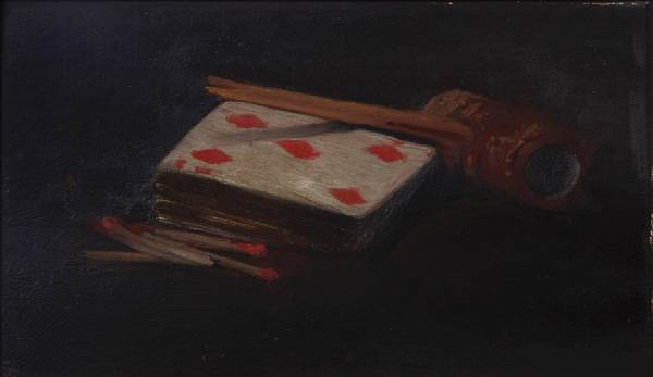 Appraisal: American School th Century The five of diamonds oil on