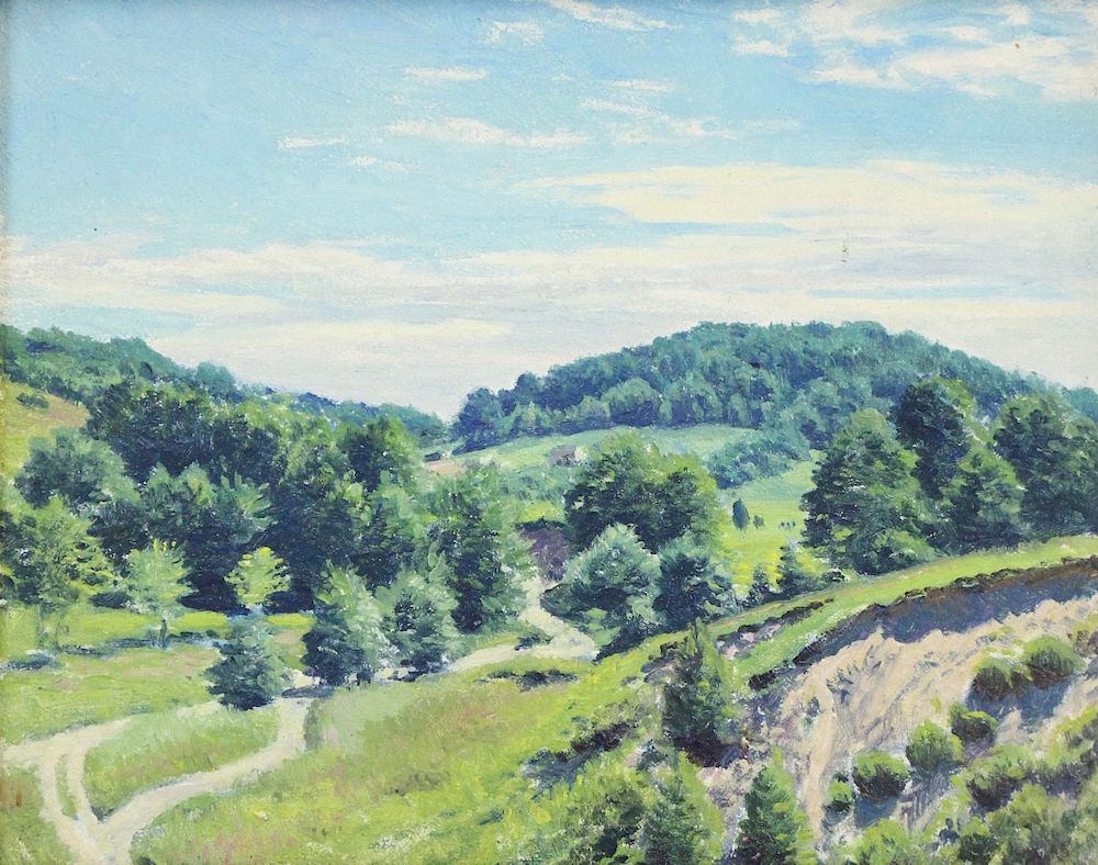 Appraisal: WILSON James Perry Oil on Panel Hilly Landscape Dated verso