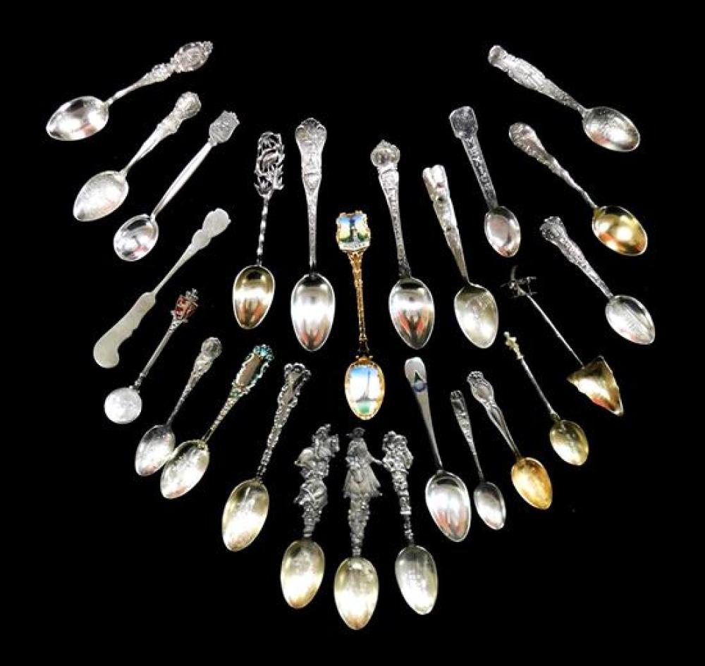 Appraisal: STERLING etc Twenty-four souvenir spoons and a butter knife most