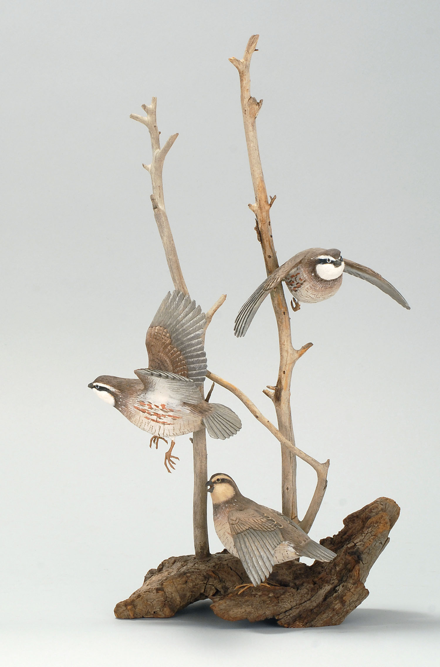 Appraisal: THREE MINIATURE BOBWHITE QUAIL By Stan Sparre of Cape Cod