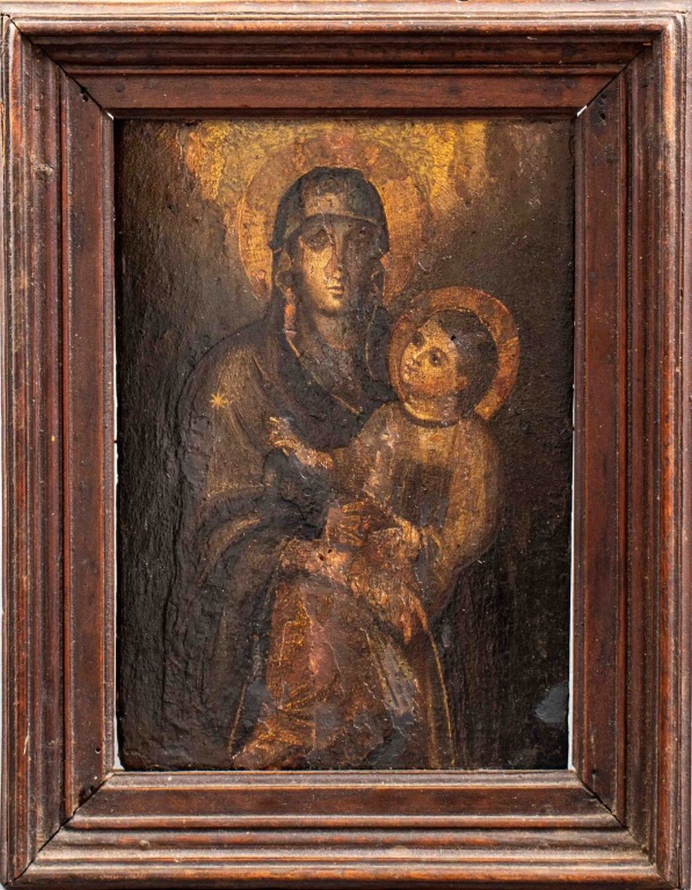 Appraisal: OIL ON BOARD OF MADONNA AND CHILD ICON TH C