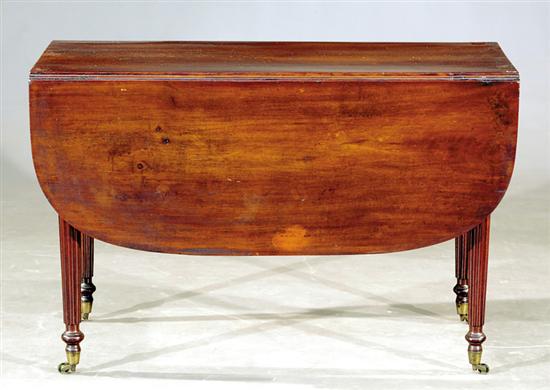 Appraisal: Sheraton mahogany drop-leaf table circa rectangular top with D-shaped leaves