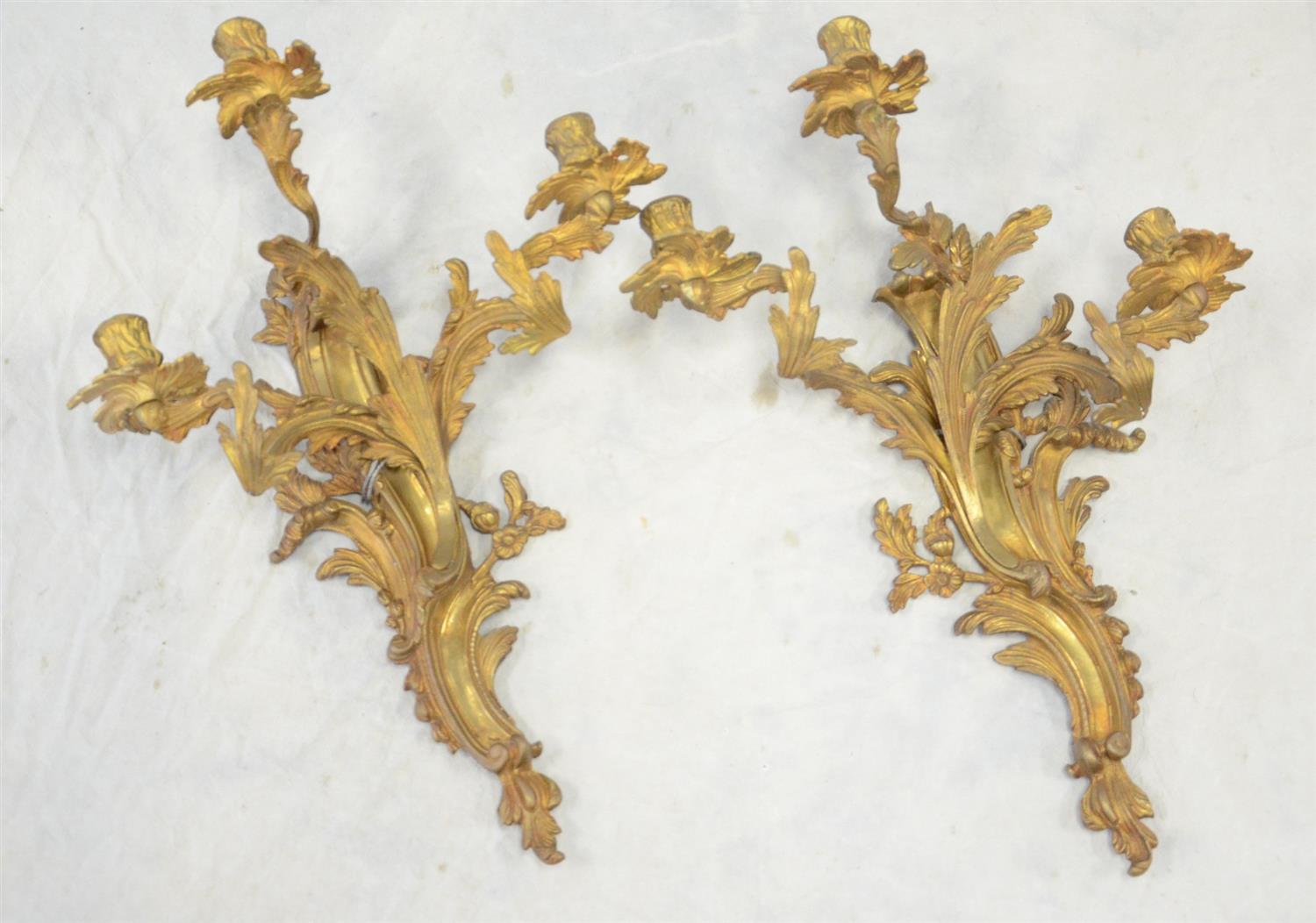 Appraisal: Pair gilt bronze arm French wall sconces h w