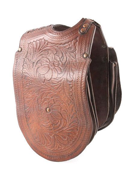 Appraisal: John Clark Tooled Leather Gunfighter Saddlebags This is a pair