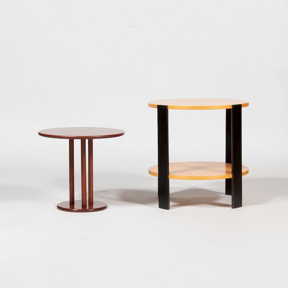 Appraisal: Two Round Occasional Tables One masonite one ebonized wood and