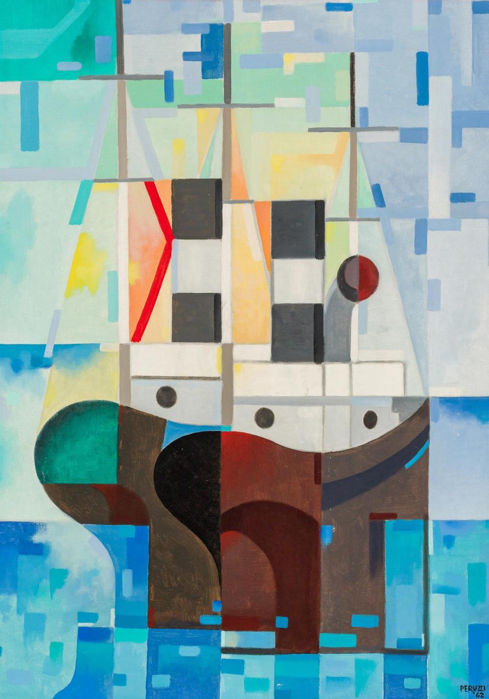 Appraisal: OSVALDO PERUZZI Italian - Cubist Ship oil on canvas signed