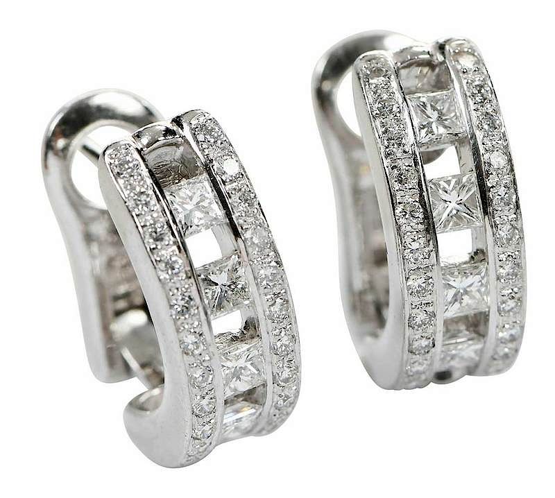 Appraisal: Platinum and Diamond Earrings half hoop design each with four