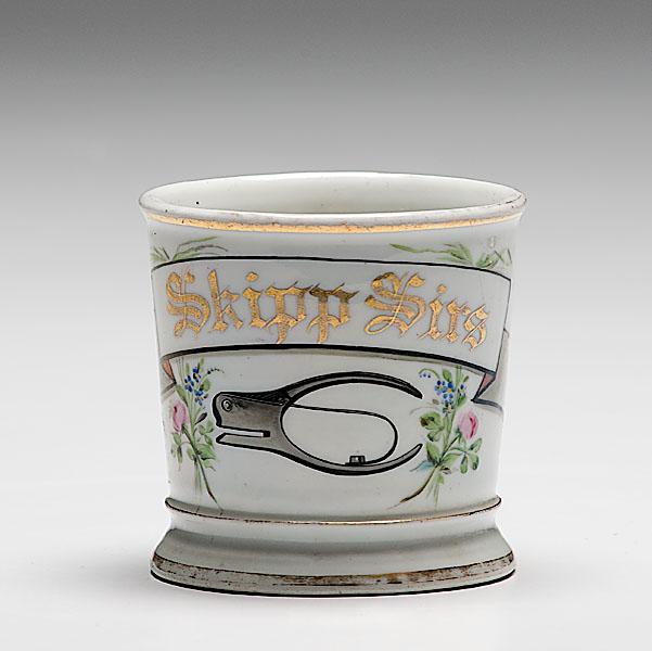 Appraisal: OCCUPATIONAL SHAVING MUG WITH TICKET PUNCH porcelain with polychrome painted