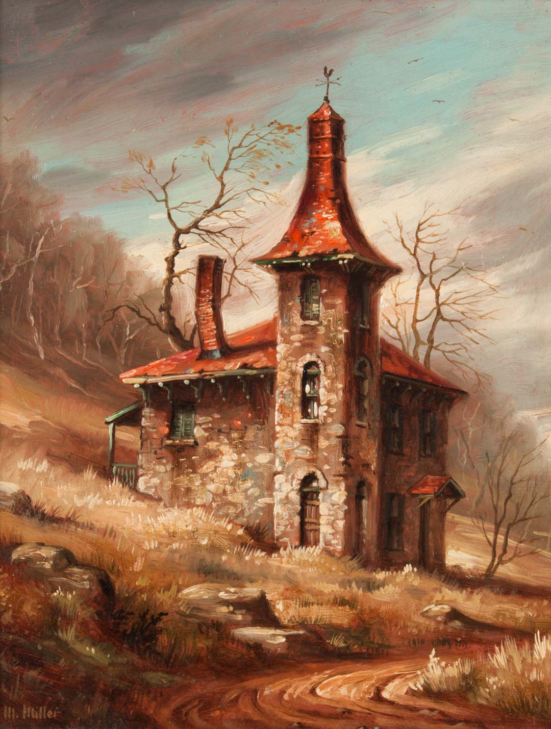 Appraisal: Melvin Miller Old House in Landscape oil panel Melvin Orville