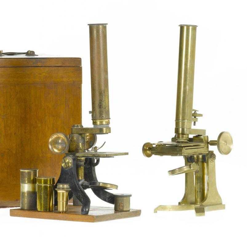 Appraisal: AN ENGLISH BRASS MICROSCOPE with Y shaped foot rackwork and