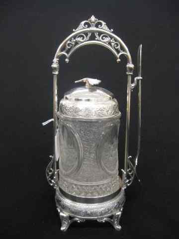 Appraisal: Victorian Silverplate Pickle Castor windmill pattern glass insert by Simpson