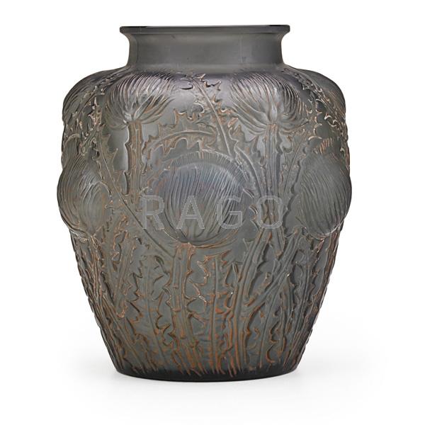 Appraisal: LALIQUE Domremy vase frosted smoky glass Condition Report A few