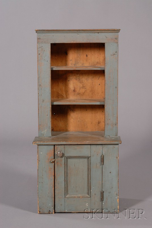 Appraisal: Child's Blue-painted Pine Step-back Cupboard America late th century later