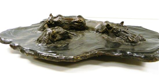 Appraisal: Bronze plaque of three hippos in pond one body and