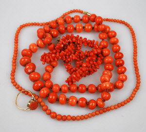 Appraisal: Row of graduated coral beads knotted throughout approx cm long