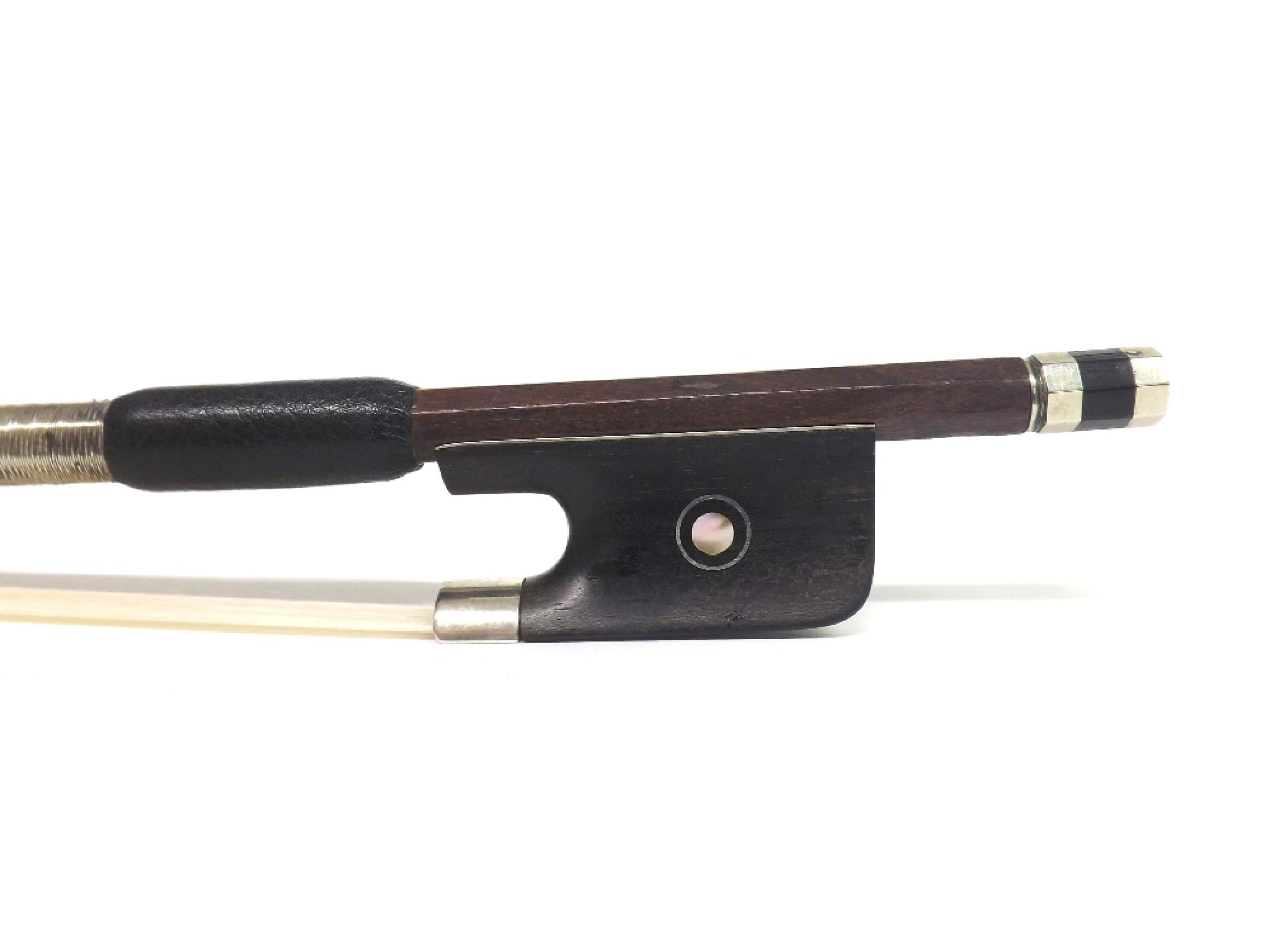 Appraisal: Silver mounted violin bow stamped L Morizot the stick round