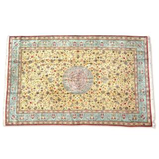 Appraisal: Persian silk carpet Persian silk carpet th c floral design