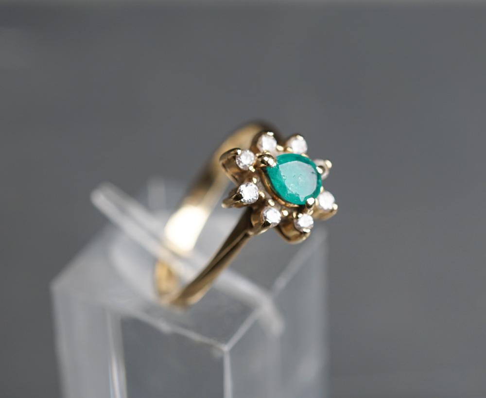 Appraisal: TESTED -KARAT YELLOW-GOLD EMERALD AND DIAMOND RING GROSS DWT SIZE