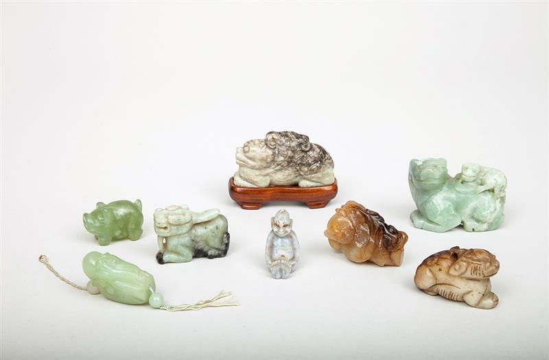 Appraisal: Six Chinese Carved Hardstone Animals and a Figure of Shoulao