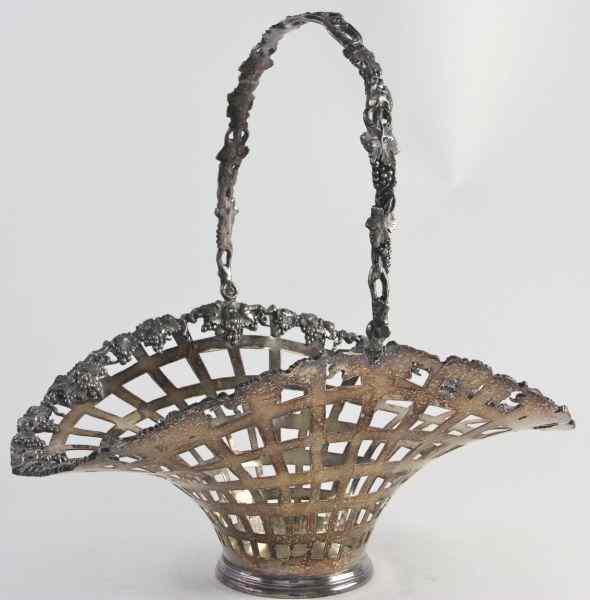 Appraisal: English Silver Plate Fruit Basketall-over pierced trellis pattern circular molded