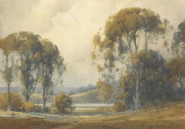 Appraisal: Percy Gray - Eucalyptus and Clouds with Distant Hills signed