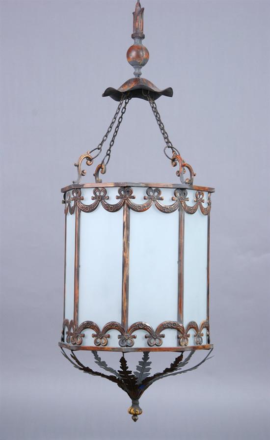 Appraisal: CONTEMPORARY LANTERN th century painted patinated metal Arched canape suspending